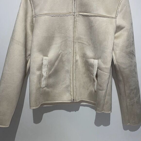 Gotham City Gear Women's Cream Collared Faux Suede Sherpa Jacket Size Large - Picture 2 of 10